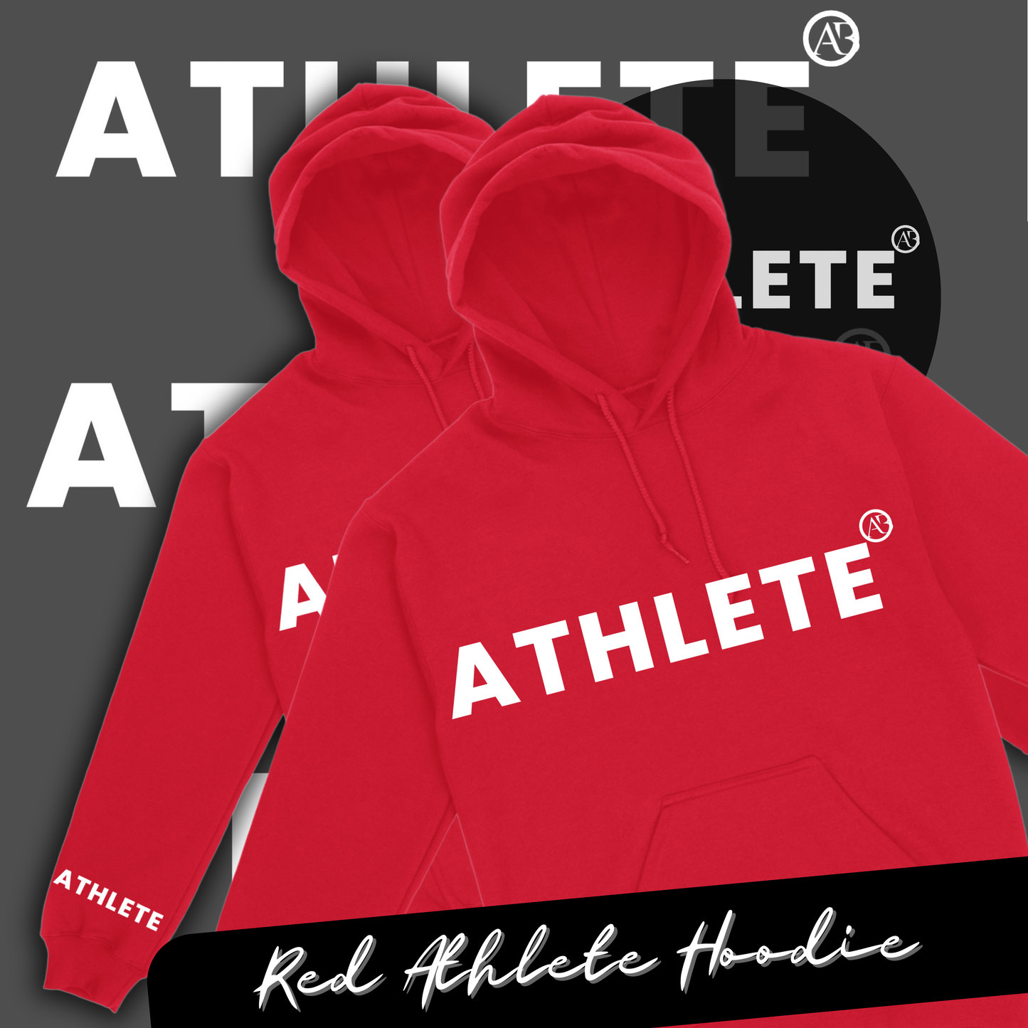 ATHLETE by AB Red Hoodie with white font