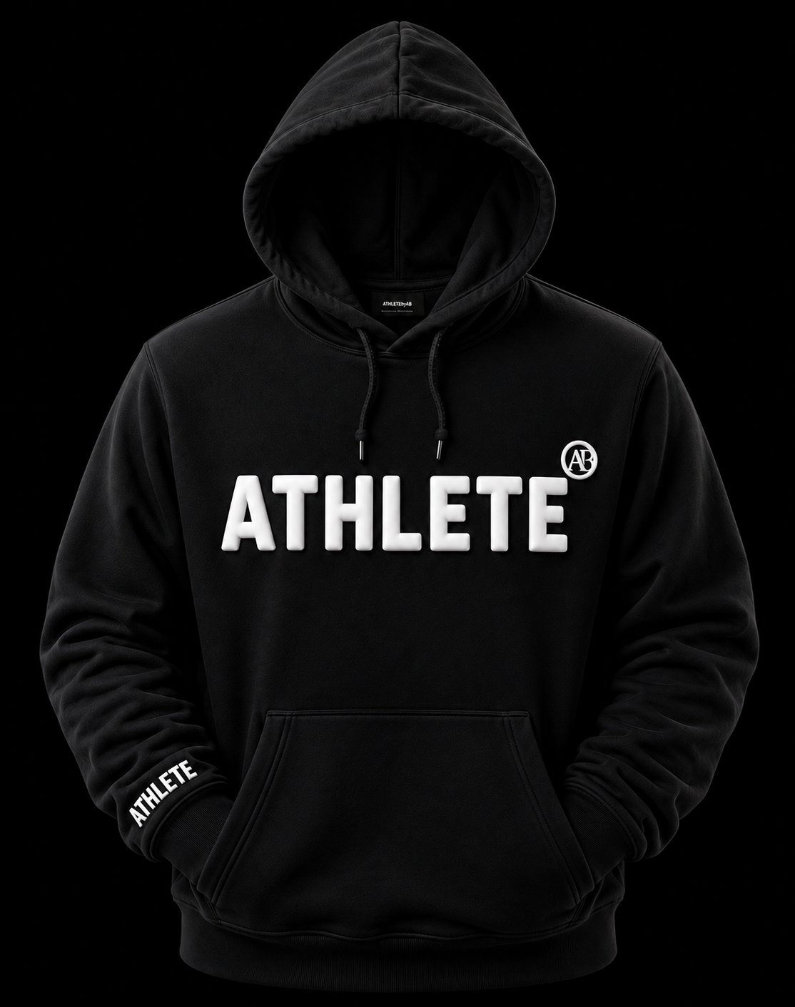 ATHLETE by AB Black Hoodie with white font