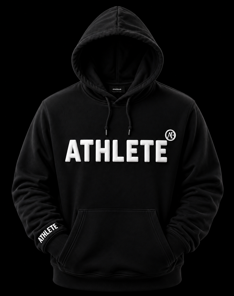 ATHLETE by AB Black Hoodie with white font