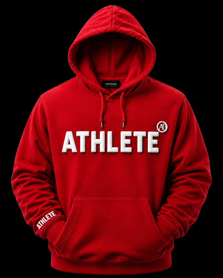 ATHLETE by AB Red Hoodie with white font