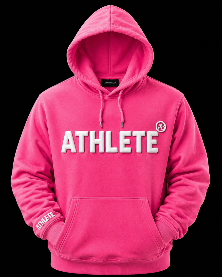 ATHLETE by AB Pink Hoodie with white font