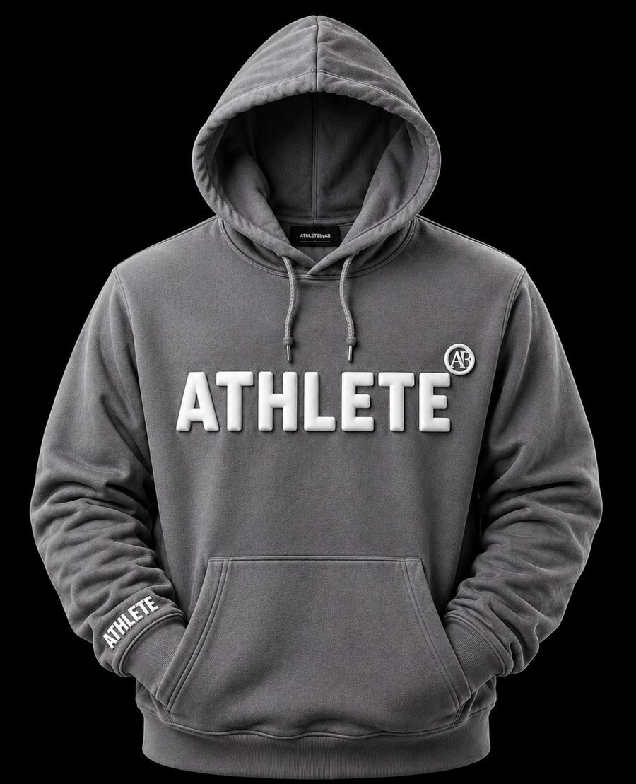 ATHLETE by AB Grey Hoodie with white font